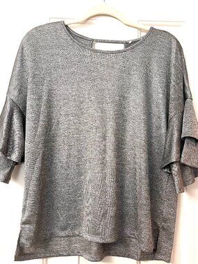 Charming Charlie Metallic Silver Sleeve Top, Size L